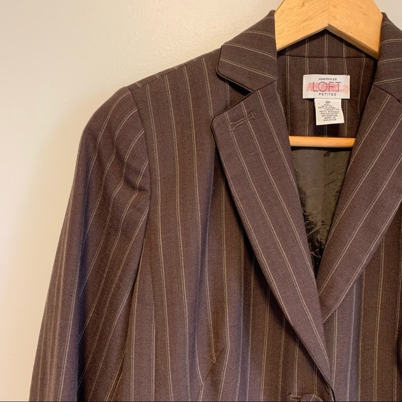 ANN TAYLOR wool blend Blazer Suit Jacket Brown Pin Stripe Career Work Size 8P - Picture 6 of 10